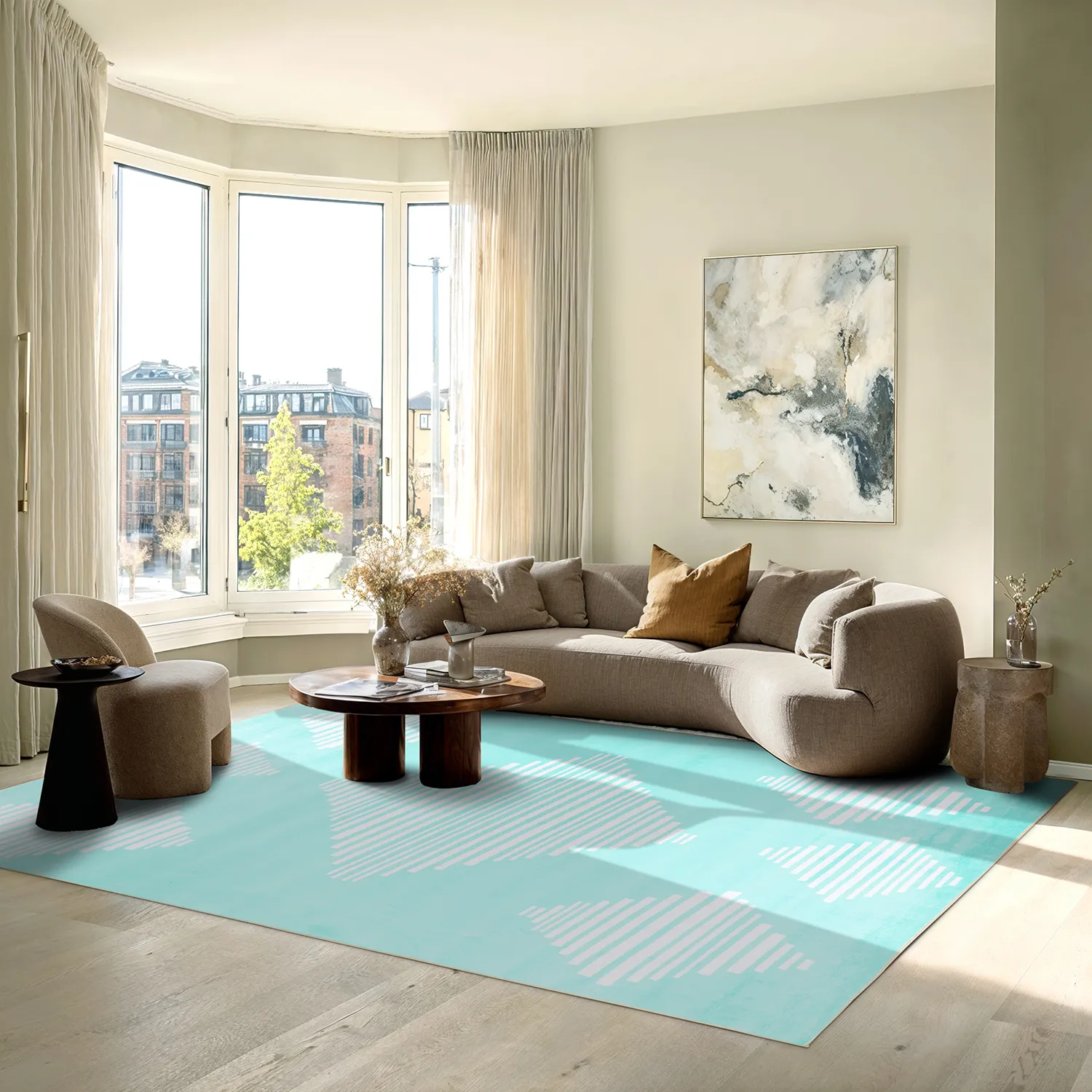 Wilton-tæppe - Carmen (lyseblå/hvid)