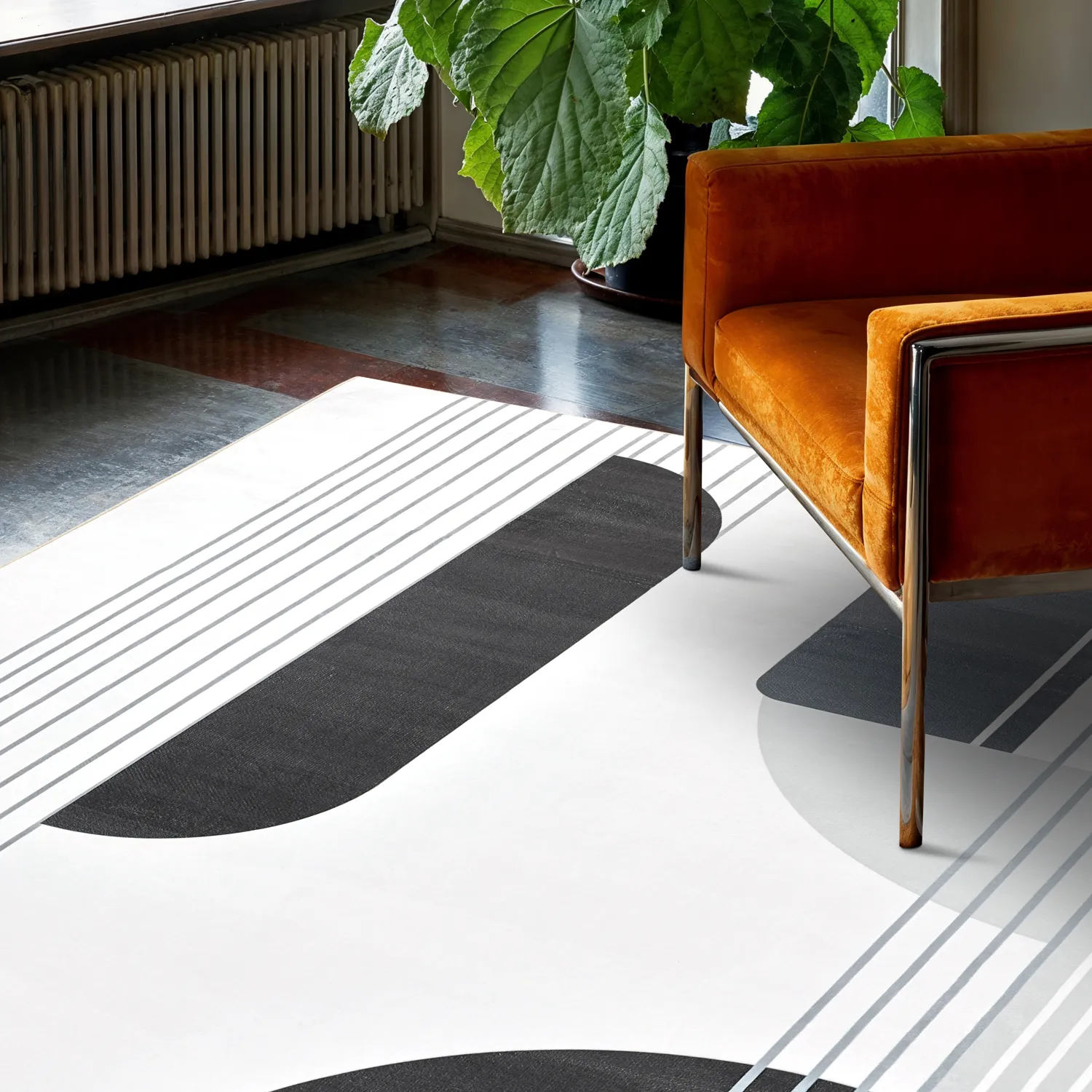 Wilton-tæppe - Delft (hvid/grå/sort)