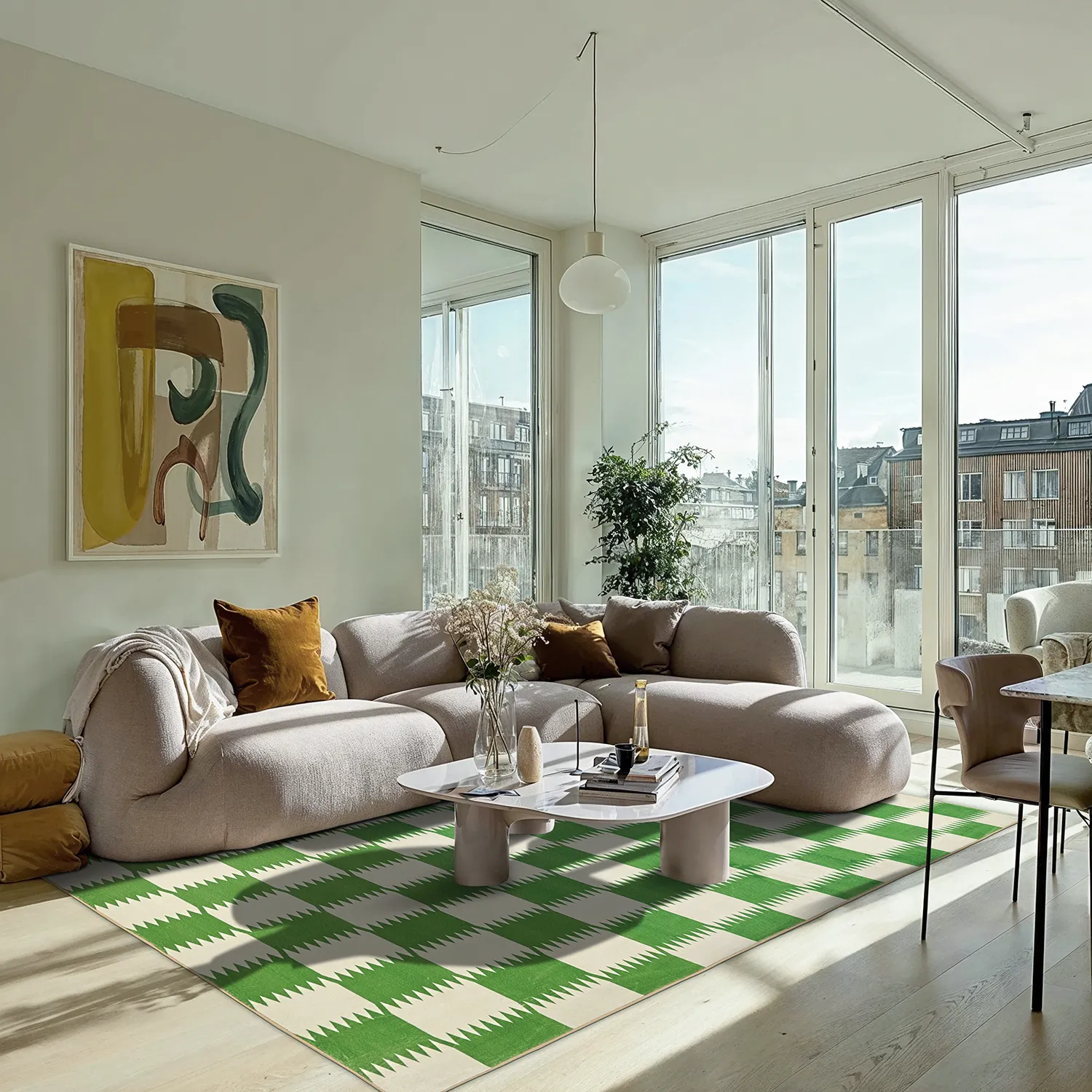 Wilton-tæppe - Gobi (grøn/hvid)