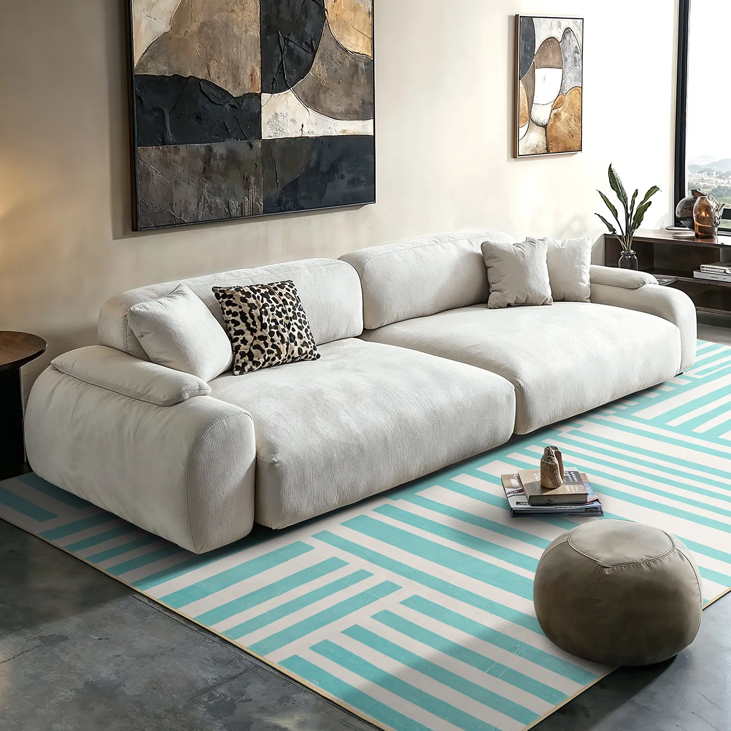 Wilton-tæppe - Joma (turkis/hvid)