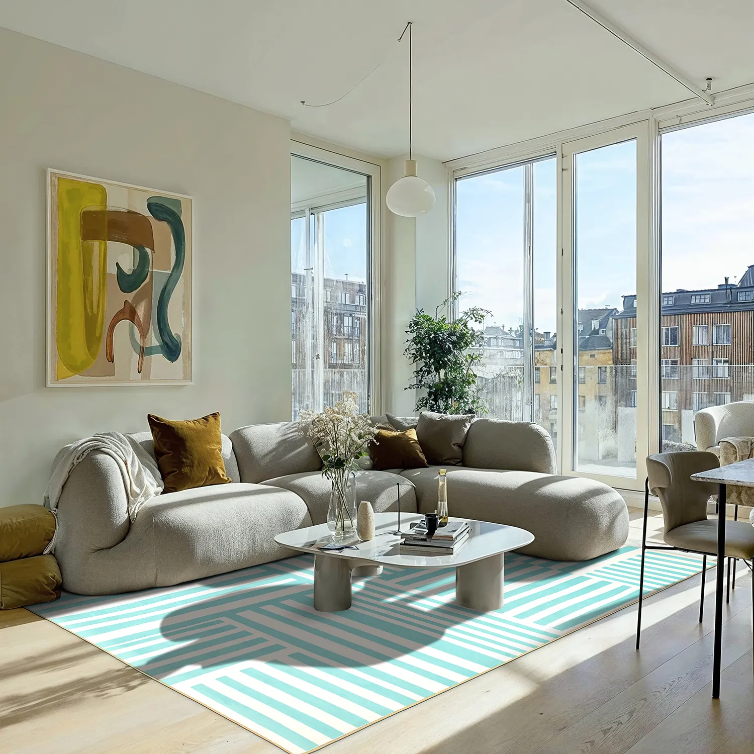 Wilton-tæppe - Joma (turkis/hvid)