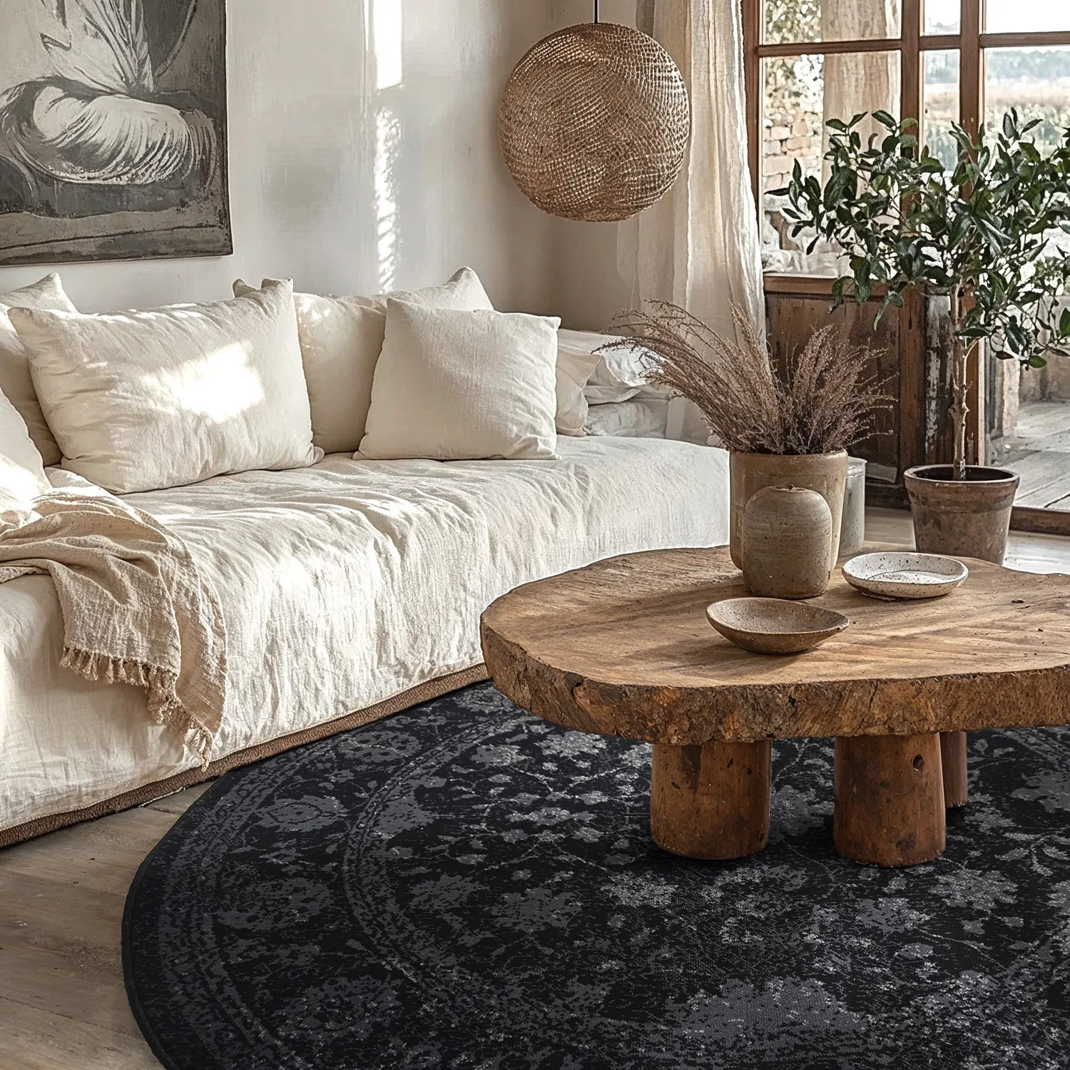 Rundt tæppe - Peking Majestic (sort)