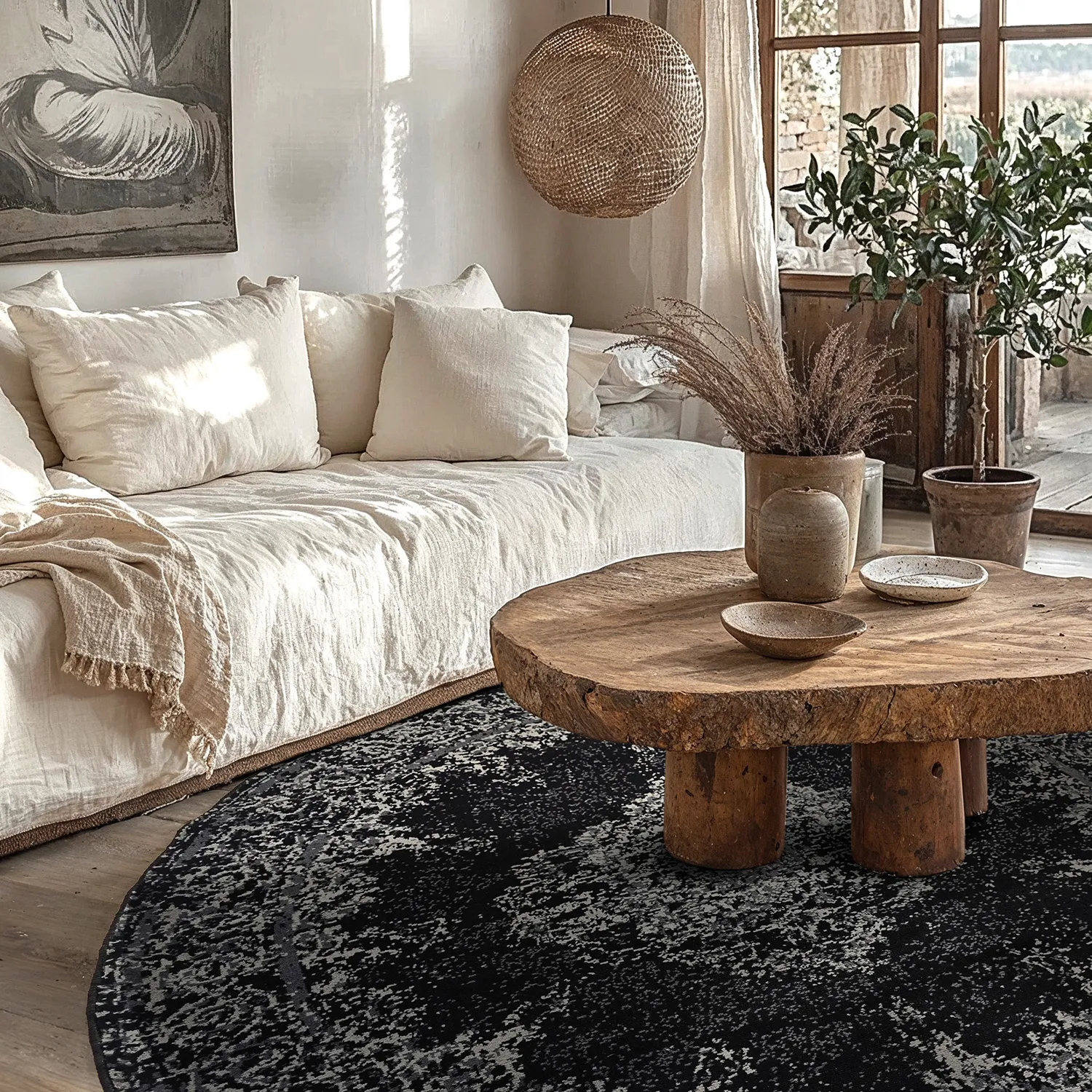 Rundt tæppe - Peking (sort)