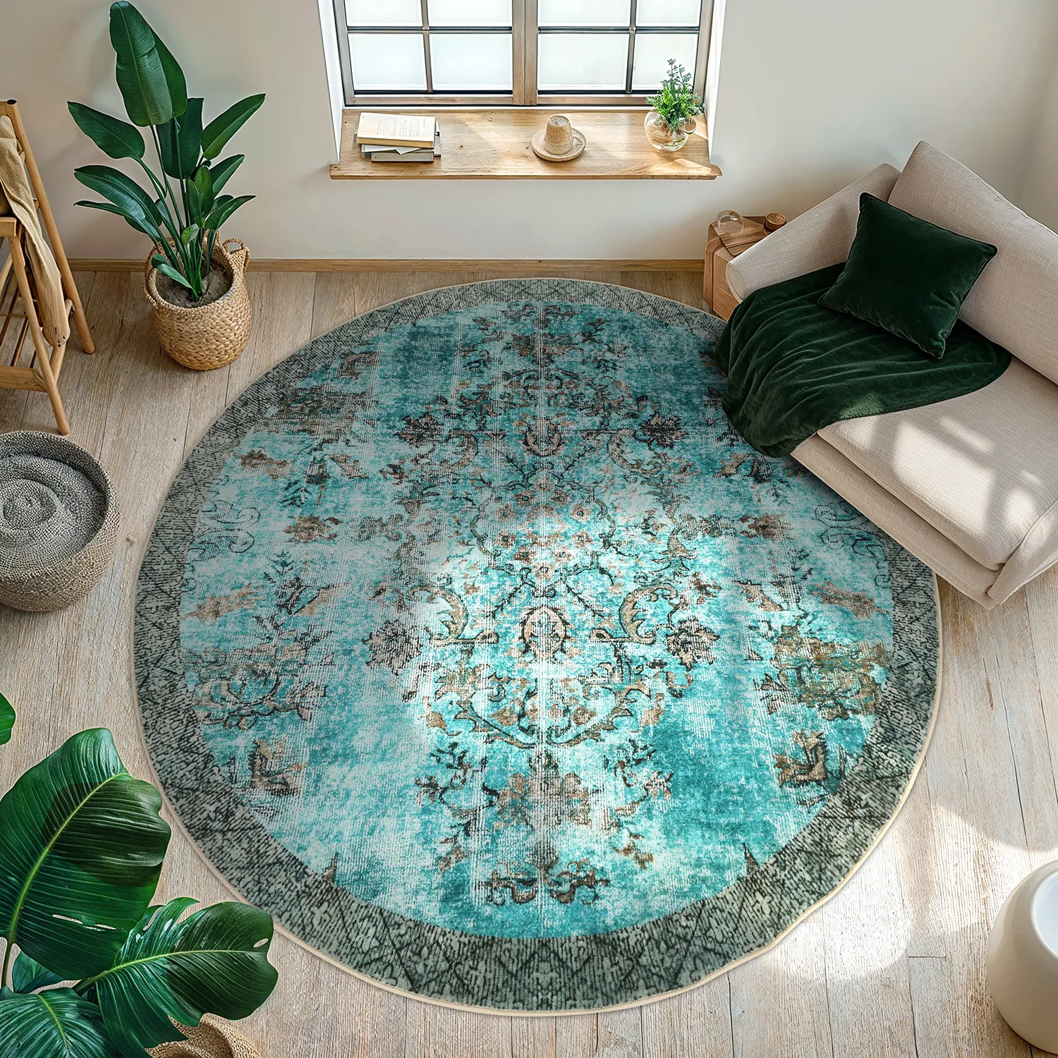 Rundt tæppe - Rosalie (blå)