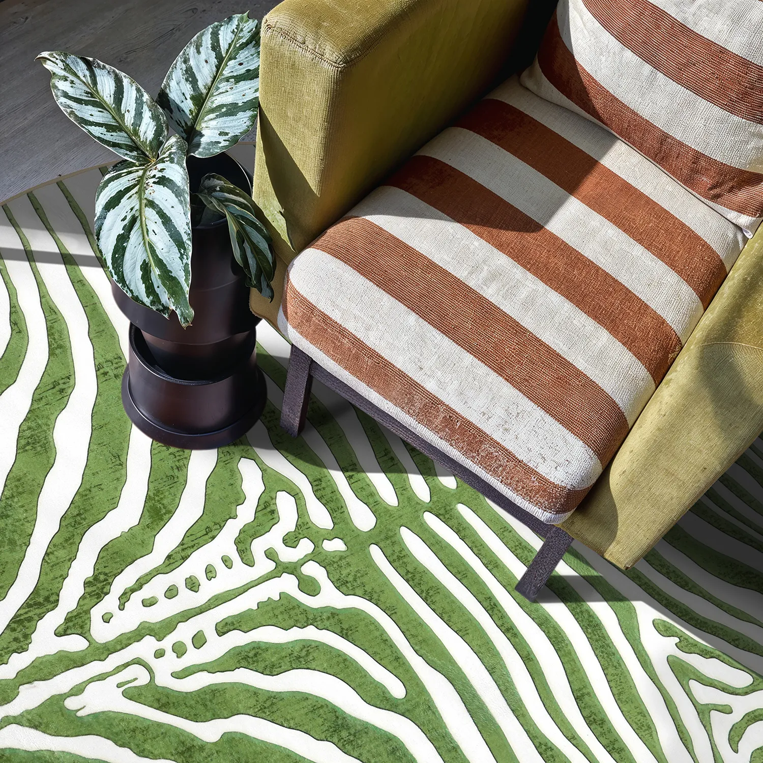 Rundt tæppe - Zebra (grøn)