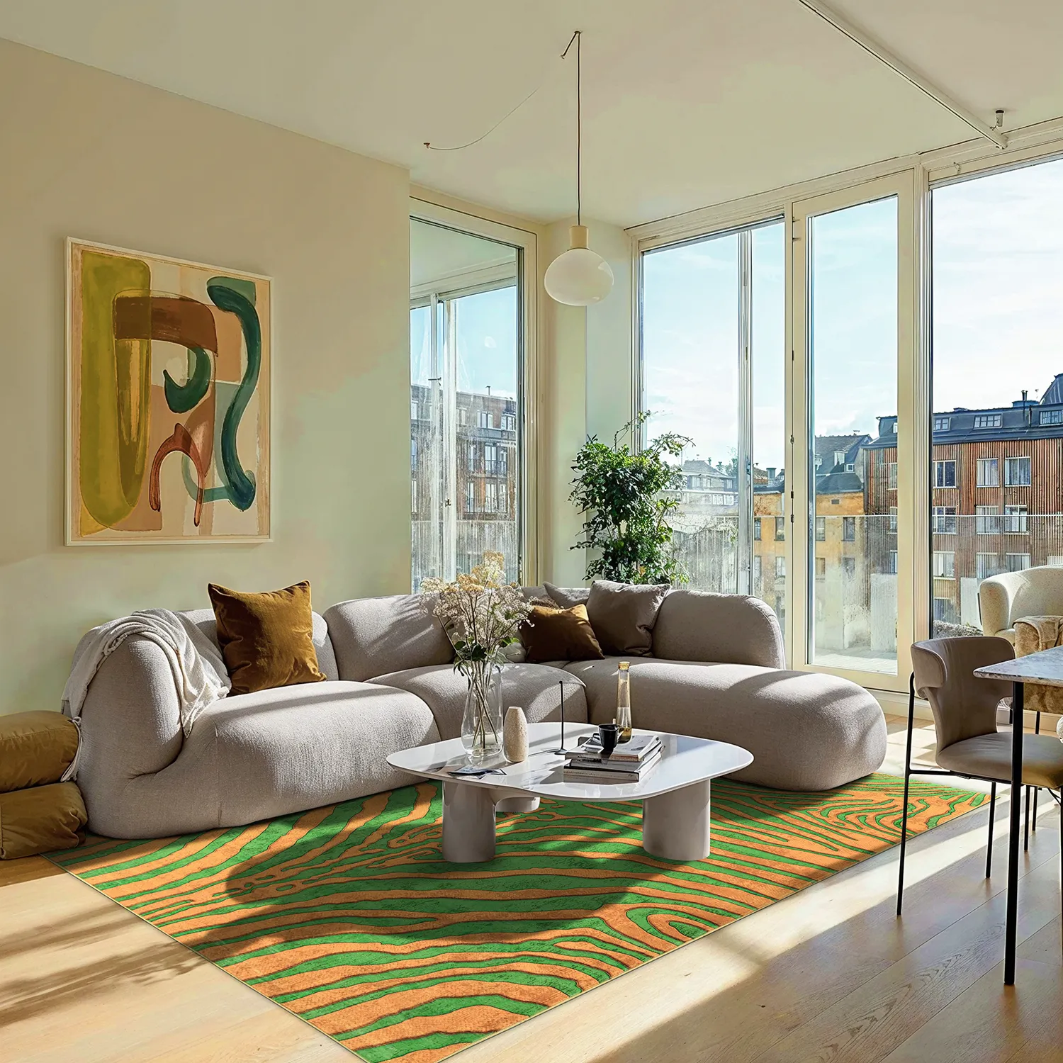 Wilton-tæppe - Zebra (grøn/orange)