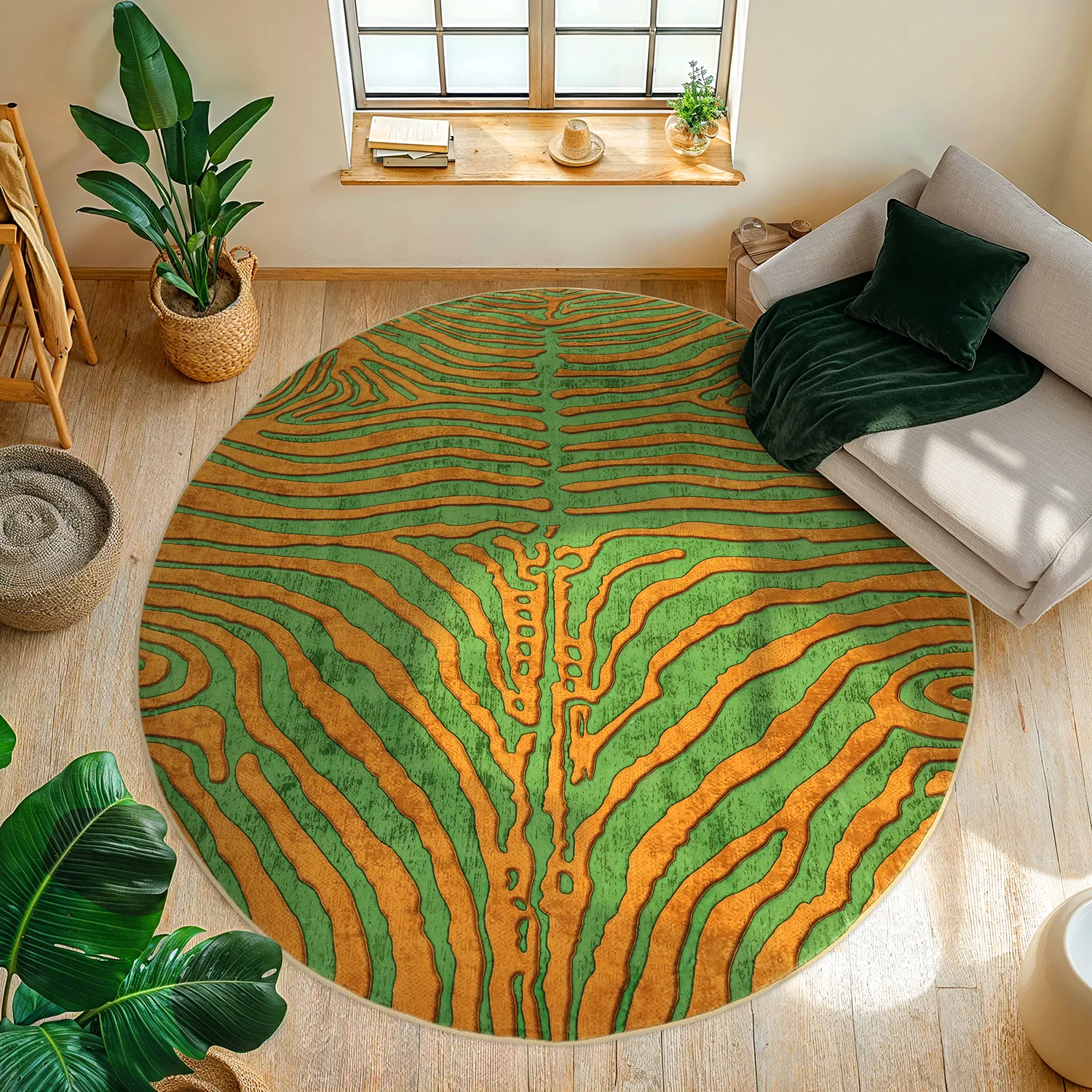 Rundt tæppe - Zebra (grøn/orange)