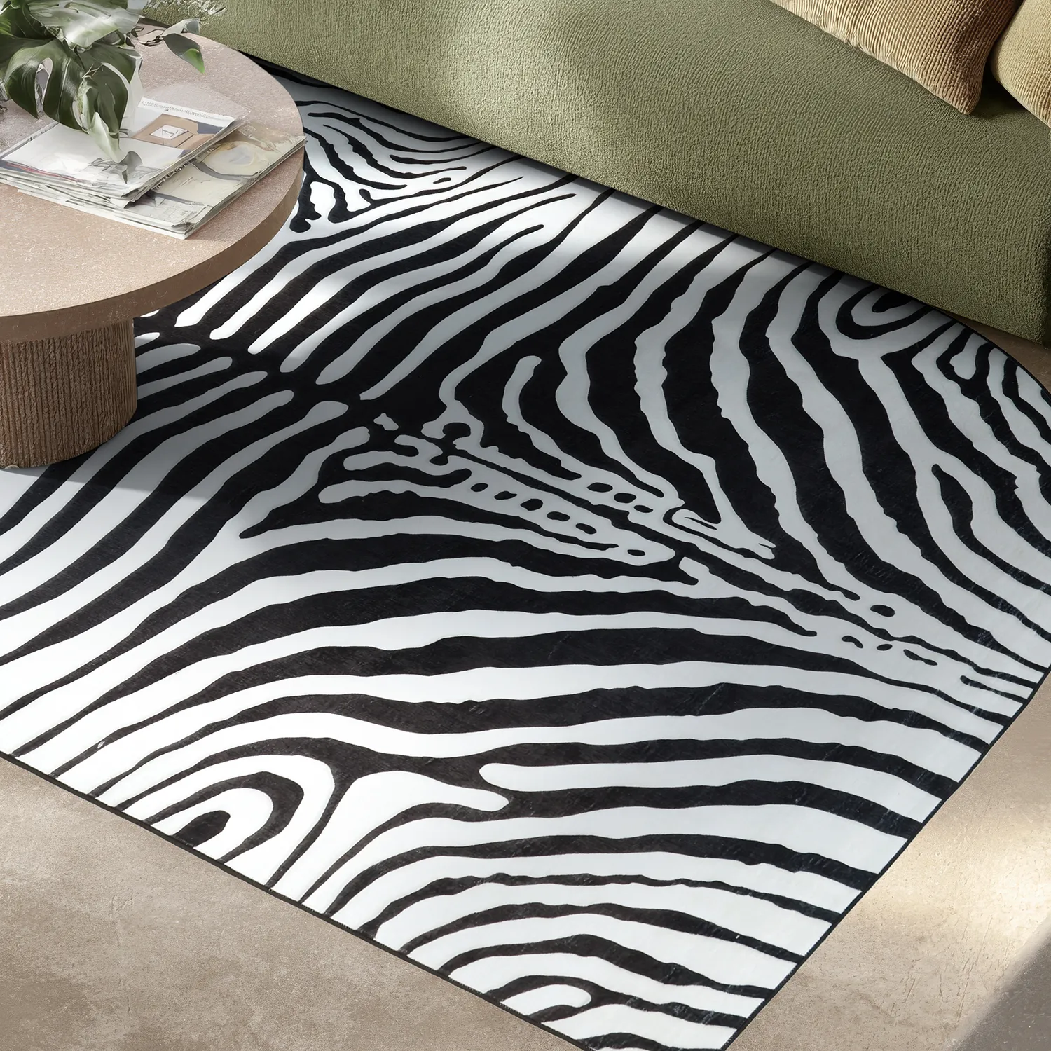 Halvovalt Wilton-tæppe - Zebra (sort/hvid)