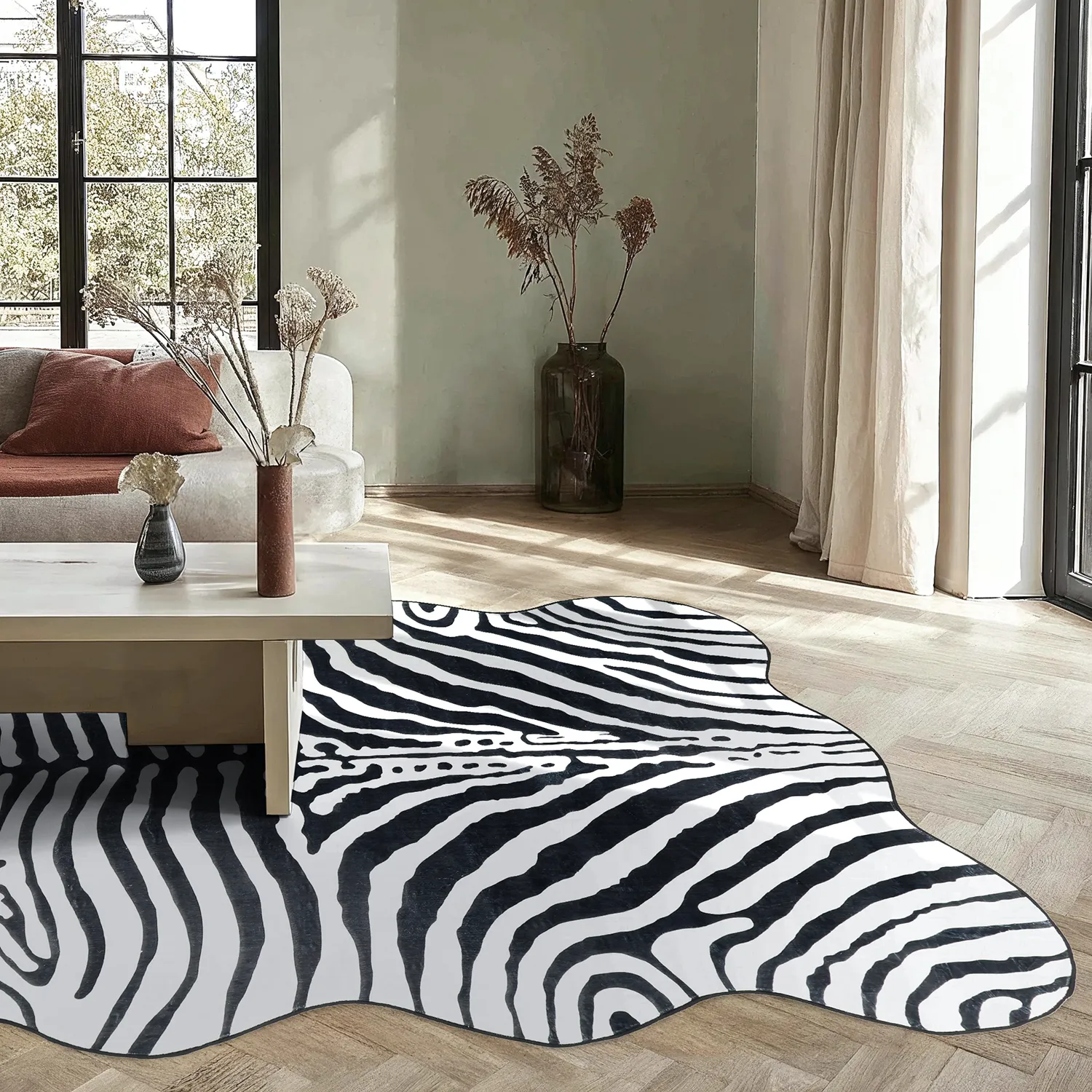 Bølget Wilton tæppe - Zebra (sort/hvid)