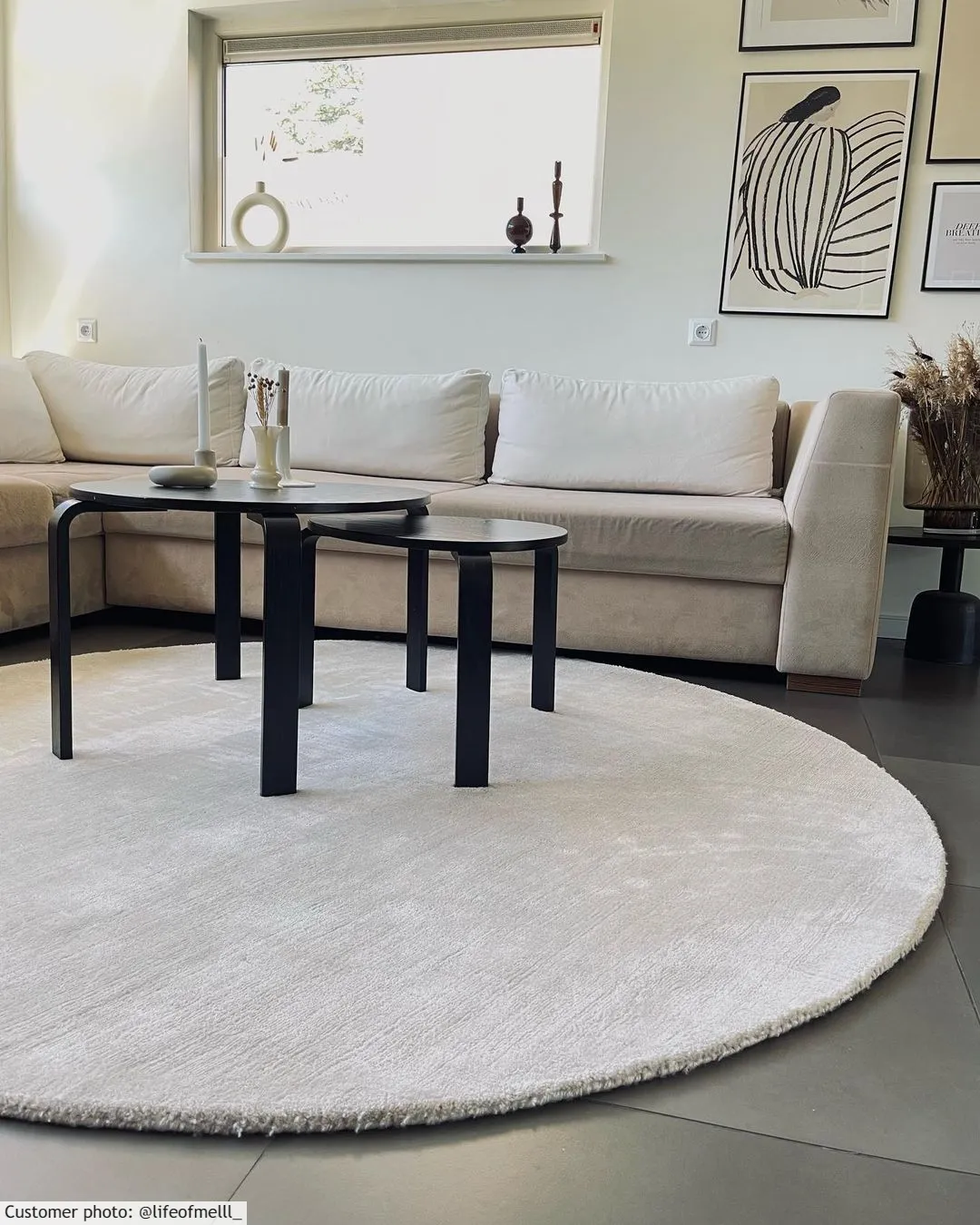 Rundt tæppe - Recycled PET with viscose look (offwhite)